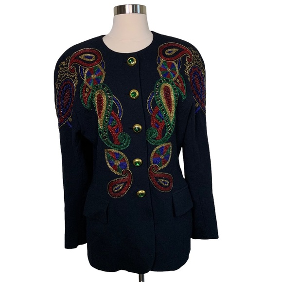 Vintage Lillie Rubin Exclusive Black Heavily Beaded Wool Bead Embellished Jacket - Picture 2 of 14